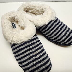 New in Box Dr. Scholl's Navy and Gray Striped Slippers